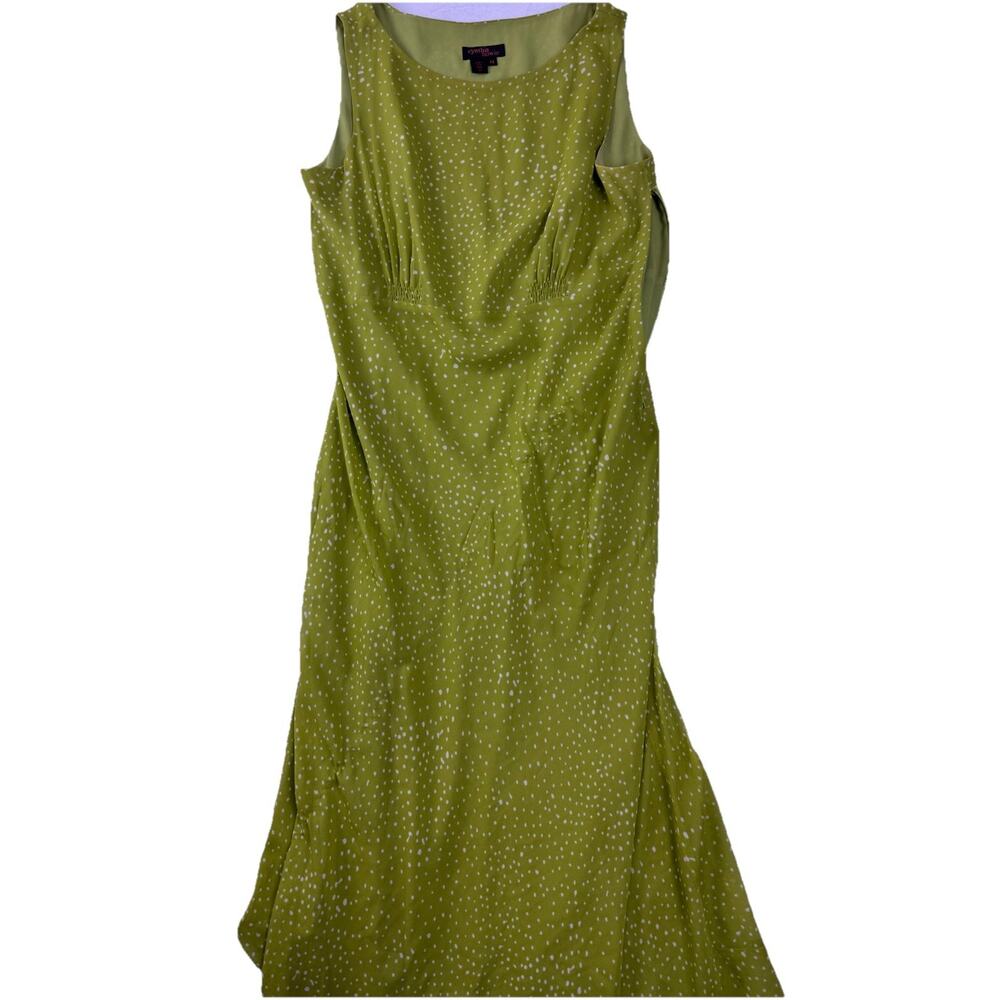 Cynthia Howie Silk Dress Size 12 Lime Green Abstract Dot Sleeveless Lined